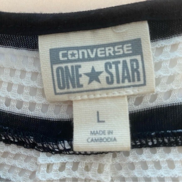 Converse Cut Out Design Black White Short Sleeve Scoop Neck Sexy Top Size L - Picture 7 of 9